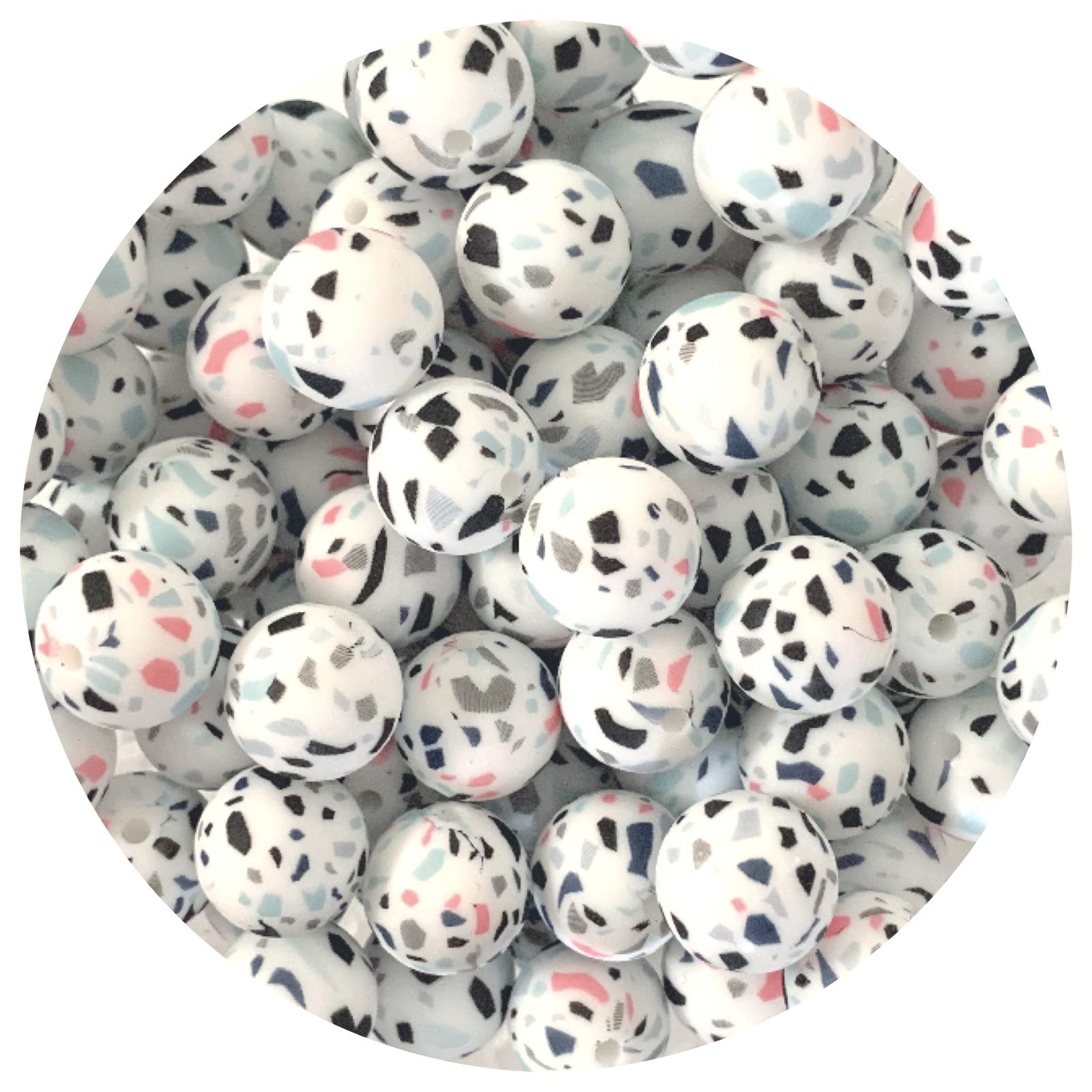 White Terrazzo - 15mm round - 10 Beads