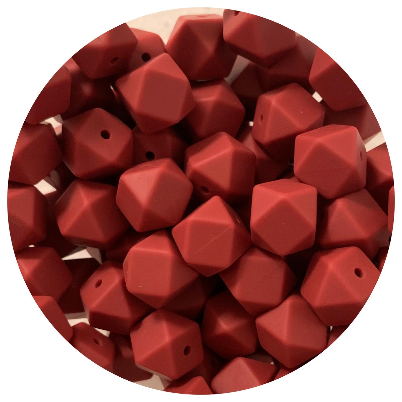 Burgundy Red - 14mm Mini Hexagon - 5 beads