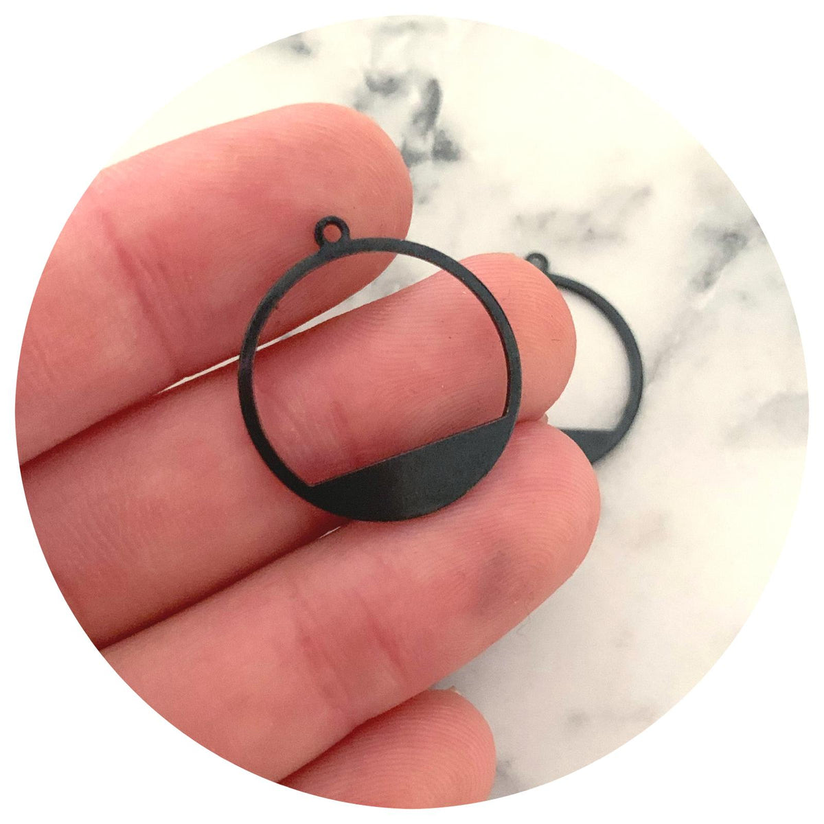 22mm Dipped Circle Charm - Black - 2 pcs - BS2191 S883