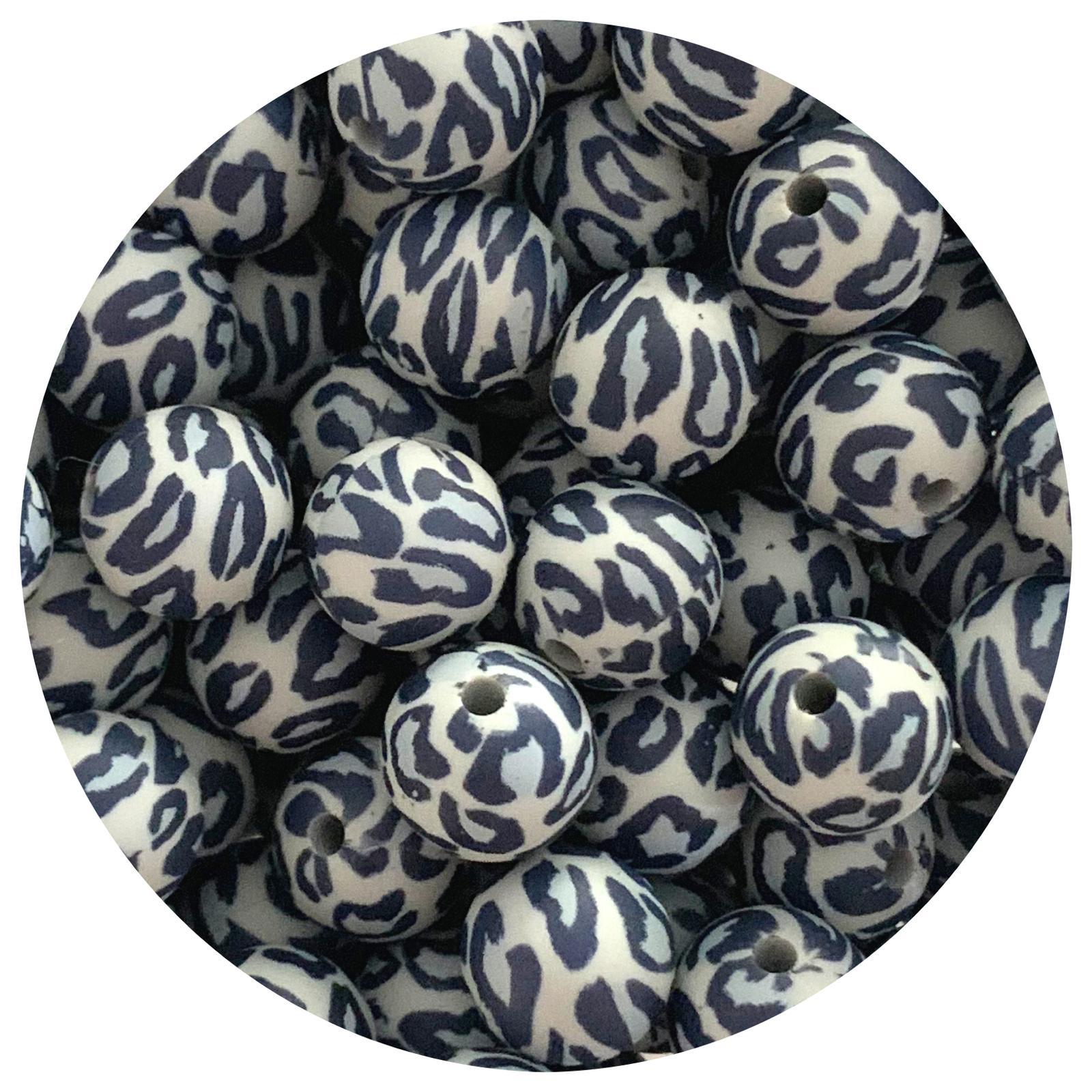 Blue Grey Leopard - 19mm round - 5 Beads