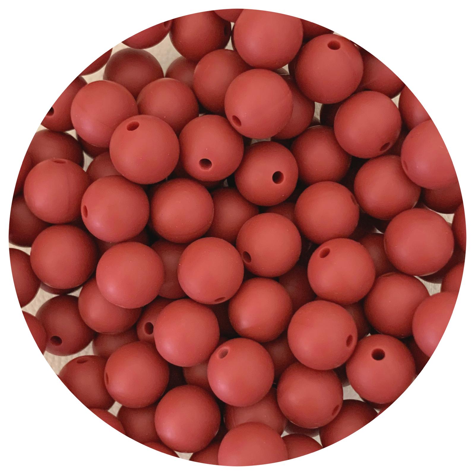 Burgundy Red - 12mm Round Silicone Beads - 10 beads