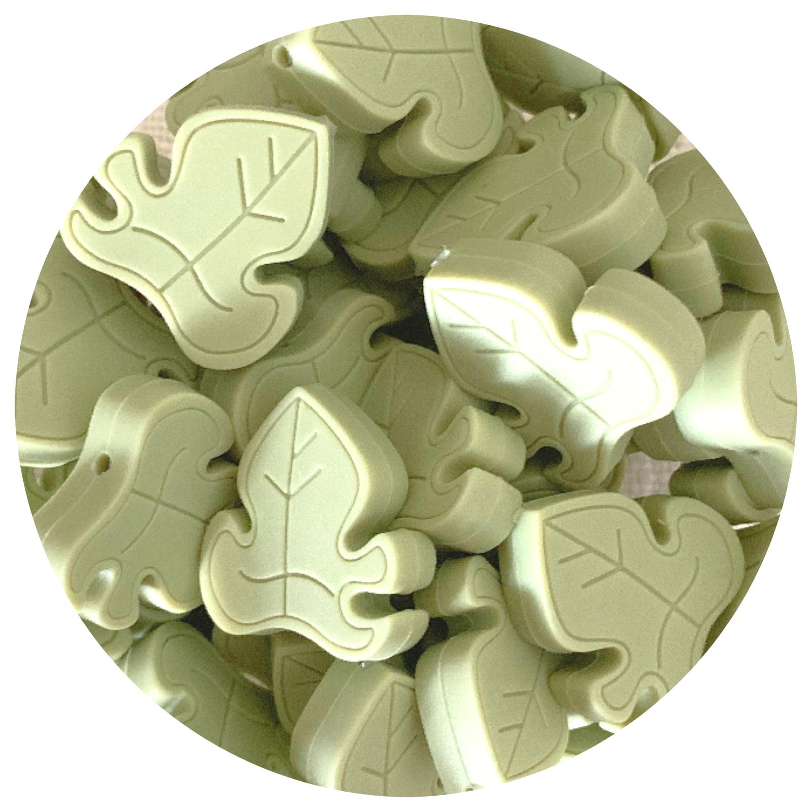 *CLEARANCE* Sage Green - Monstera Leaf Silicone Beads - 2 Beads