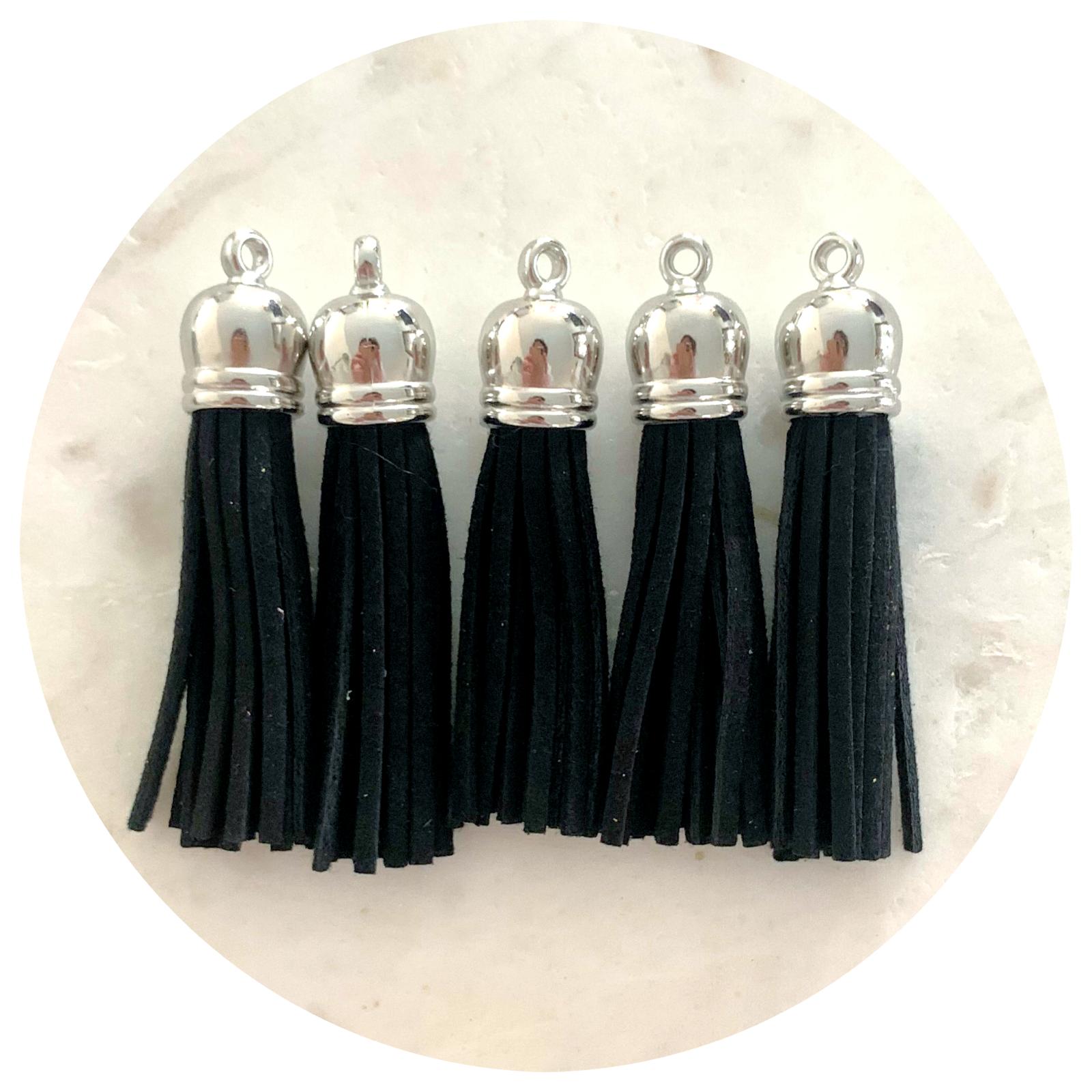 55mm Suede Tassels Silver Cap - Jet Black - Each