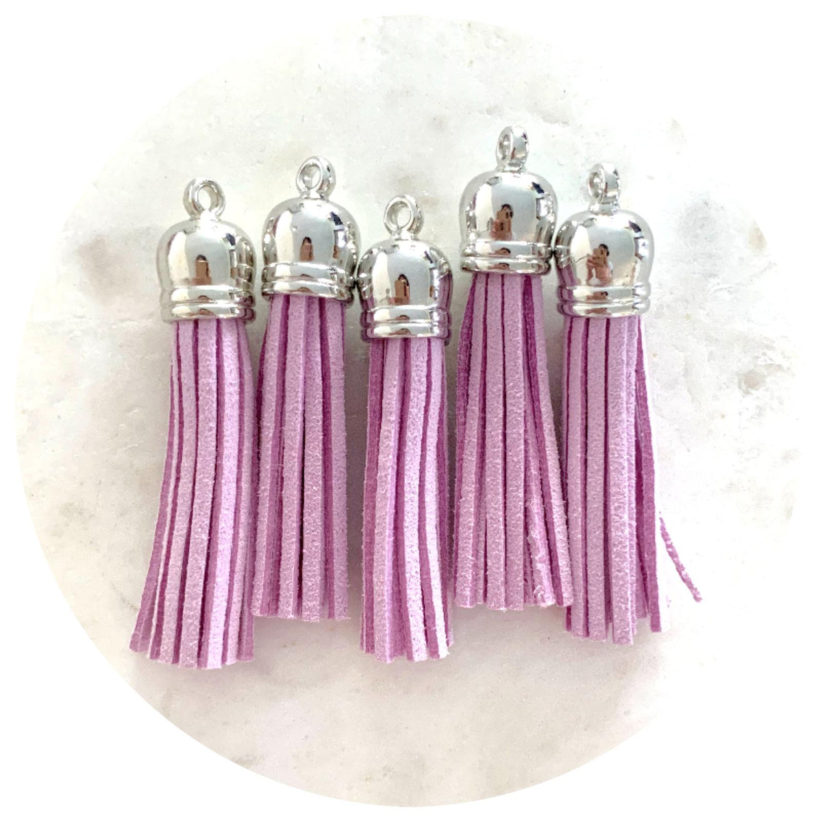 55mm Suede Tassels Silver Cap - Lilac - Each