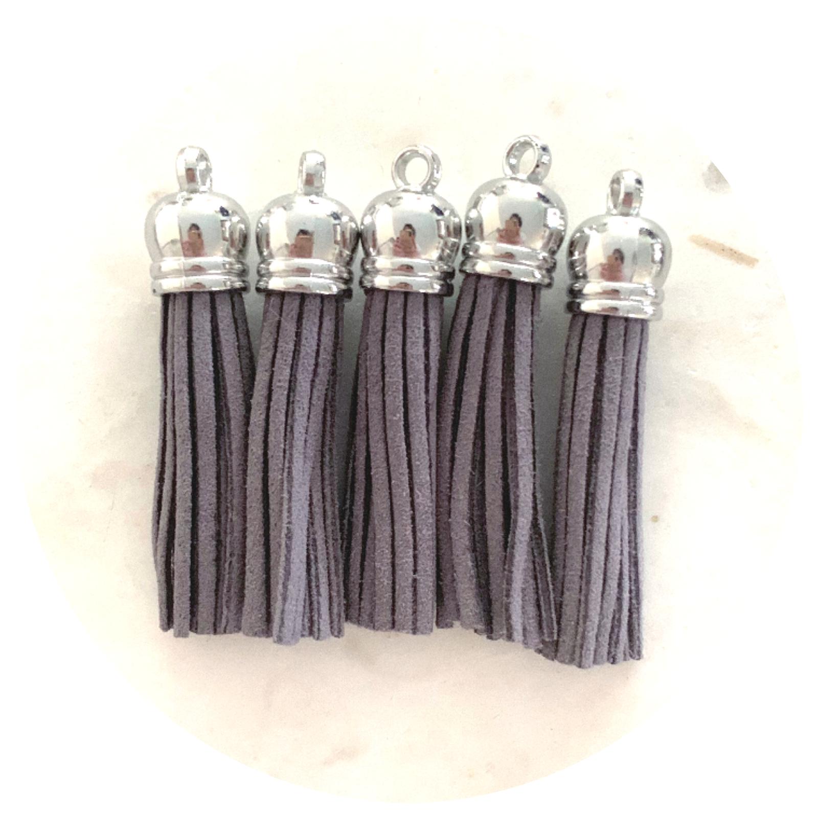 55mm Suede Tassels Silver Cap - Dark Grey - Each