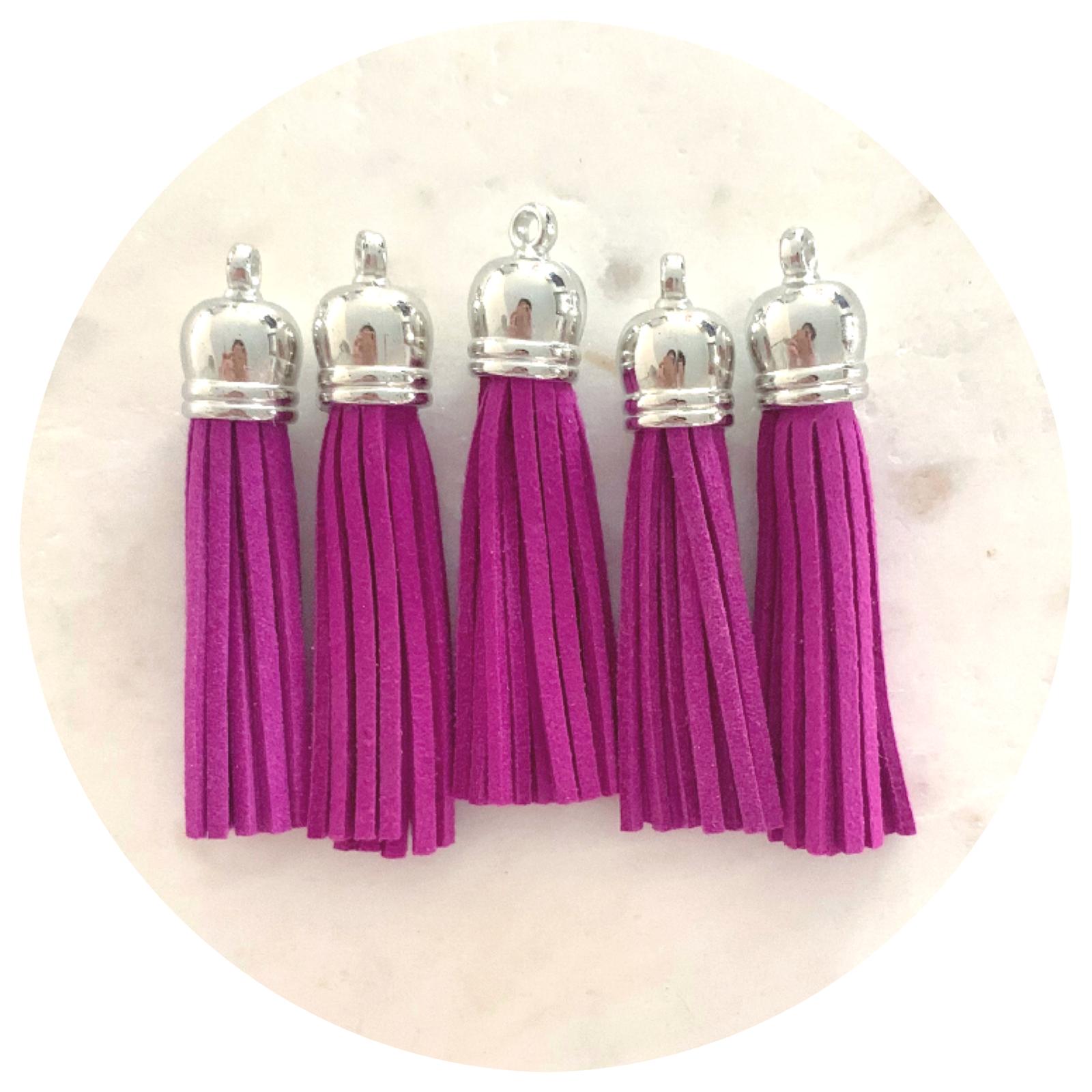 55mm Suede Tassels Silver Cap - Magenta - Each