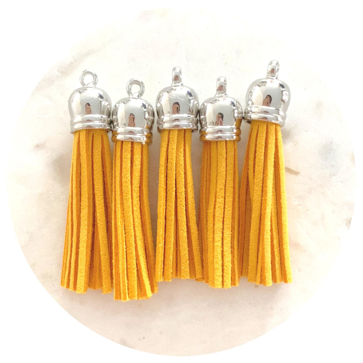 55mm Suede Tassels Silver Cap - Mustard Yellow - Each