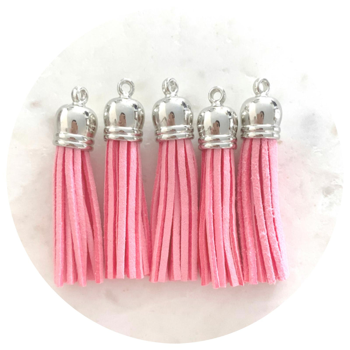 55mm Suede Tassels Silver Cap - Sweet Pink - Each