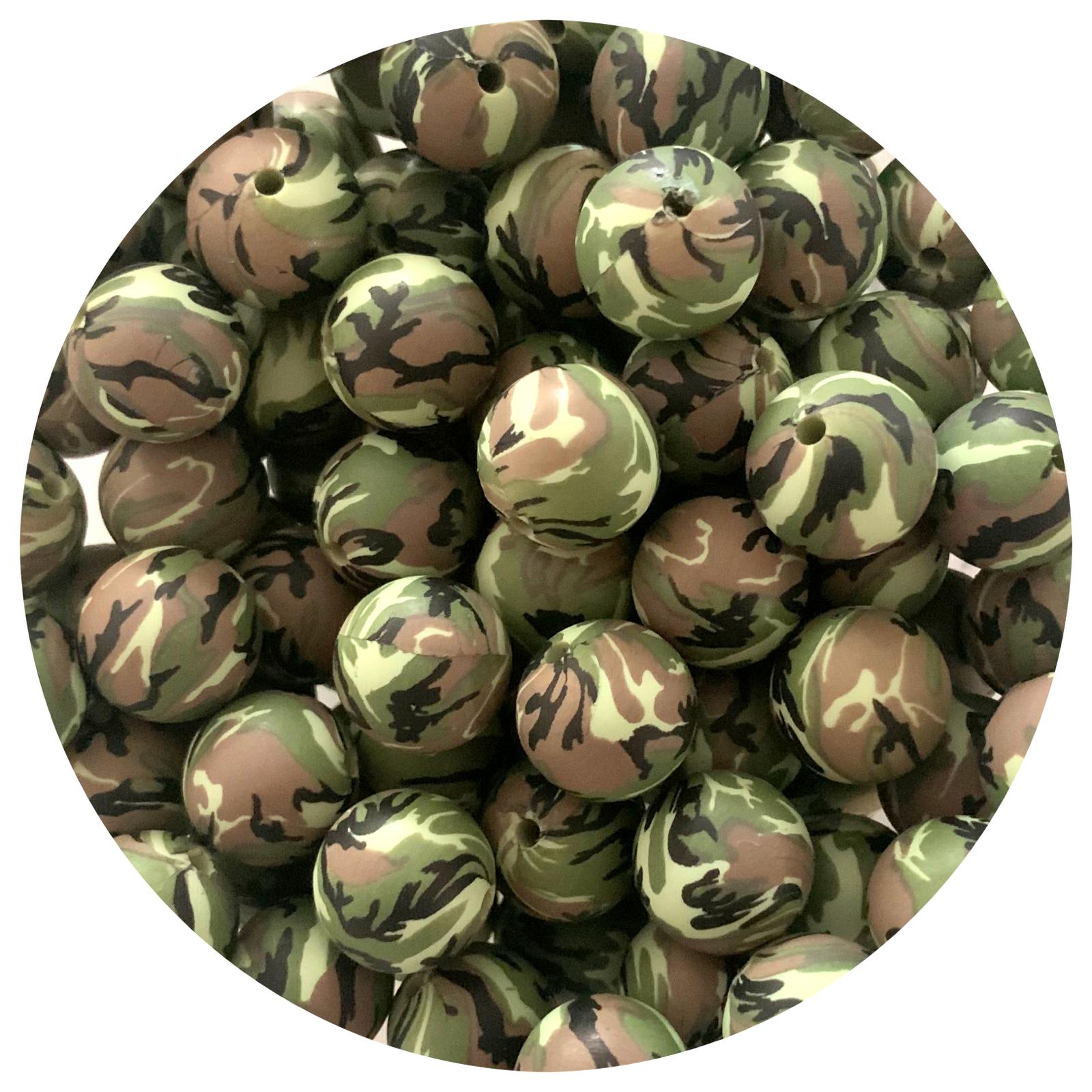 Green Camo - 15mm round - 10 Beads