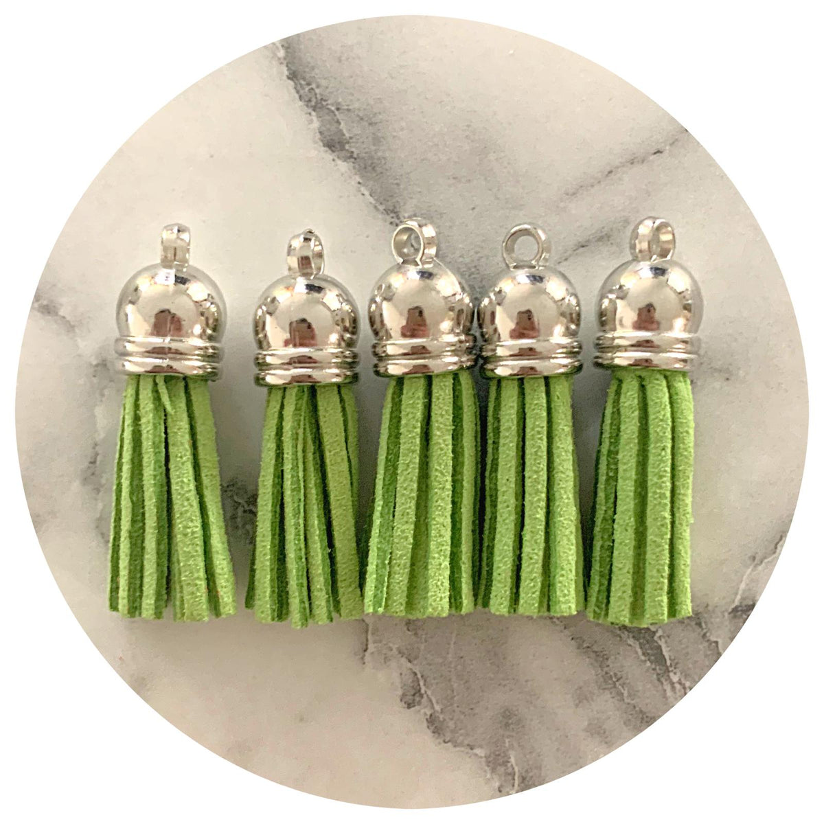 39mm Suede Tassels Silver Cap - Olive Green - Each