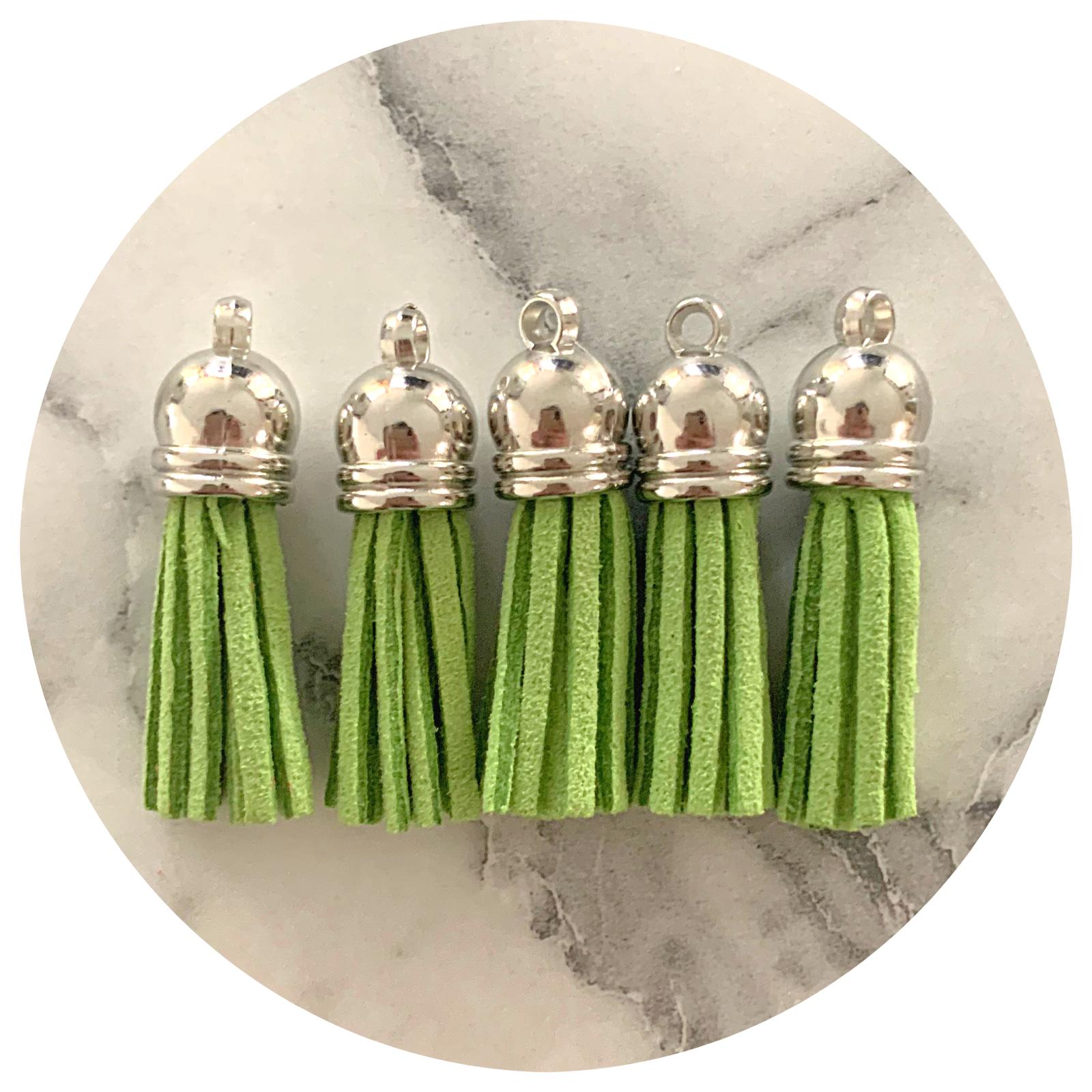 39mm Suede Tassels Silver Cap - Olive Green - Each