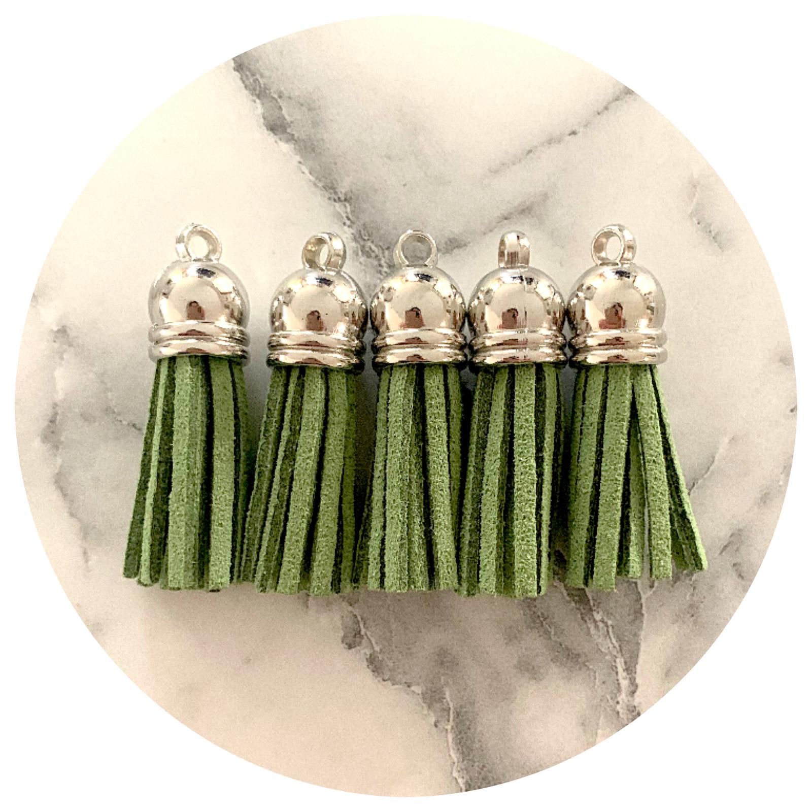 39mm Suede Tassels Silver Cap - Army Green - Each
