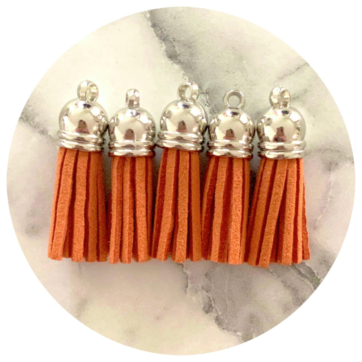 39mm Suede Tassels Silver Cap - Tan - Each