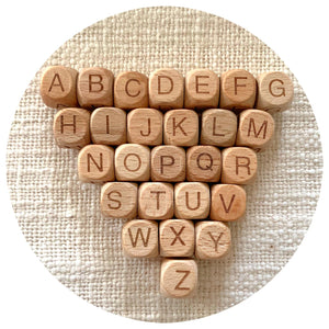 12mm Beech Wood Cube Letter Beads - MIXED PACK - 50 beads