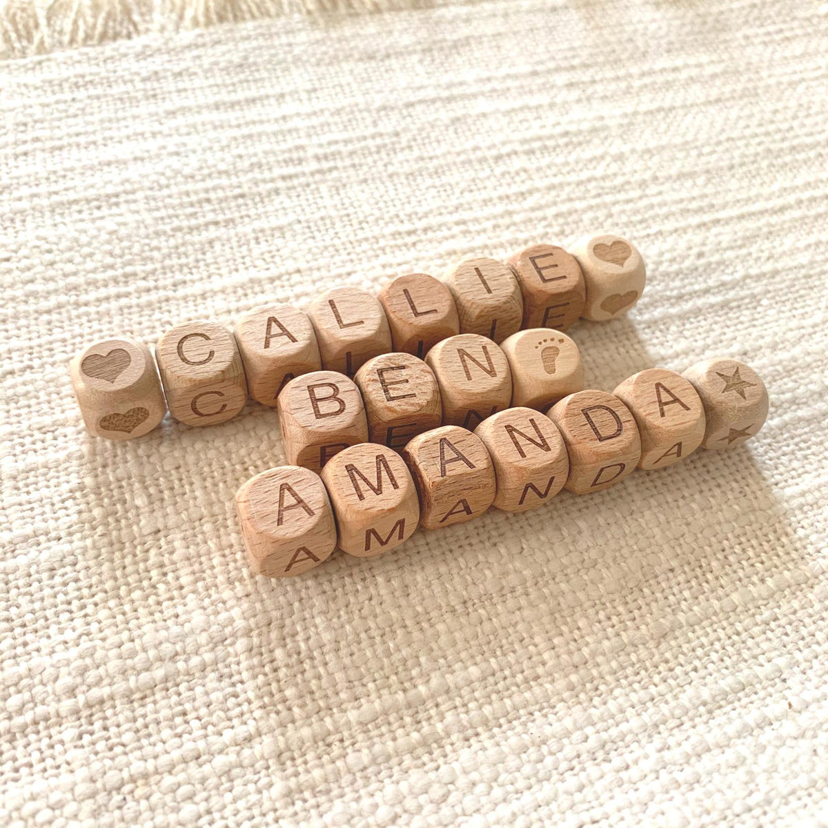 Natural Wood Engraved Cube Beads (Heart) - 12mm - 5 Beads