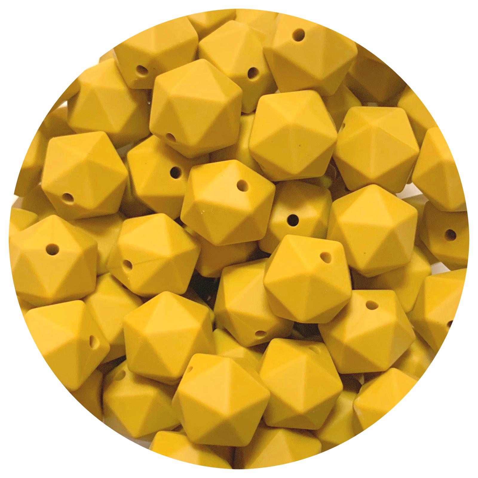 Mustard Yellow - 14mm Mini Icosahedron - 2 beads