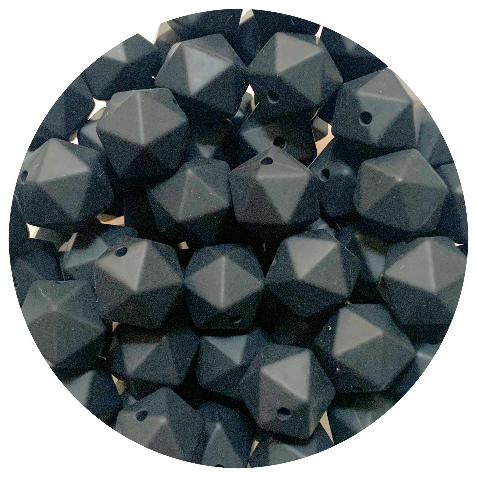 *CLEARANCE* Jet Black - 14mm Mini Icosahedron - 20 beads