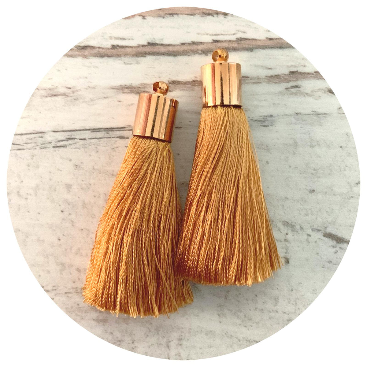 50mm Silk Tassels - Gold Cap - Mustard Yellow - 2pack - L9519