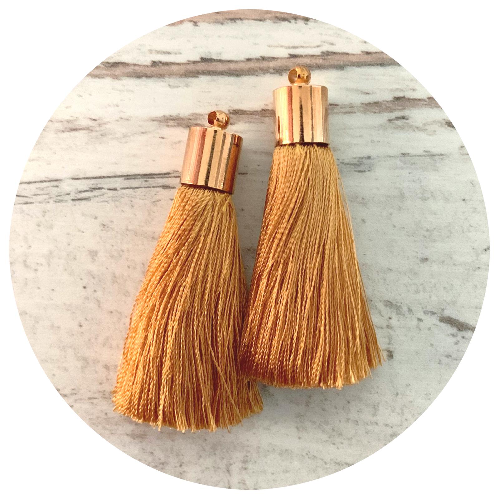 50mm Silk Tassels - Gold Cap - Mustard Yellow - 2pack - L9519