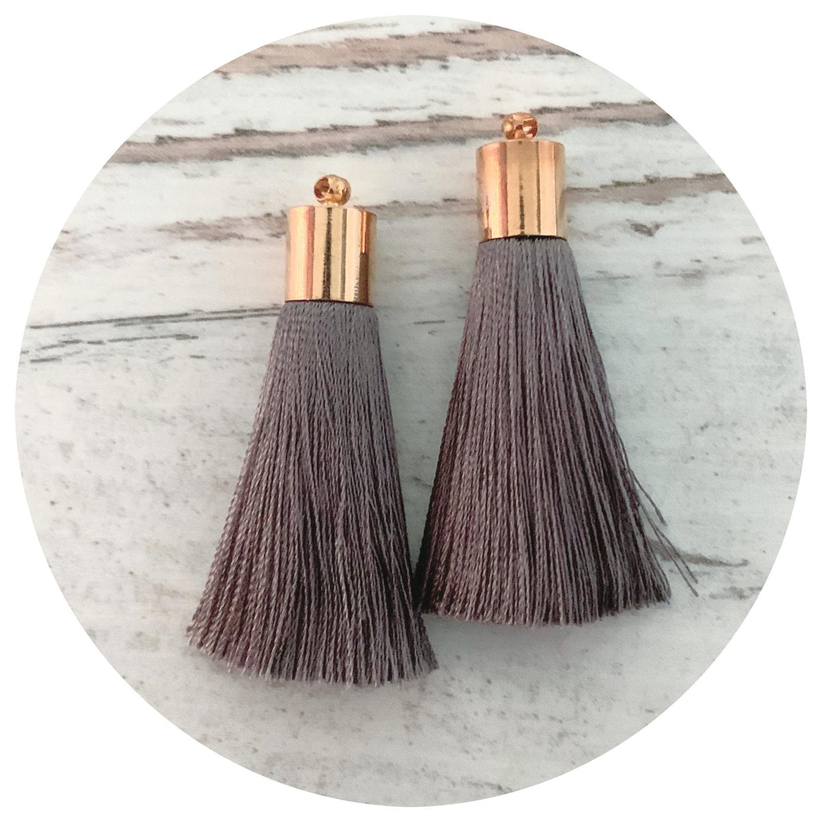 50mm Silk Tassels - Gold Cap - Dark Grey - 2pack - L9506