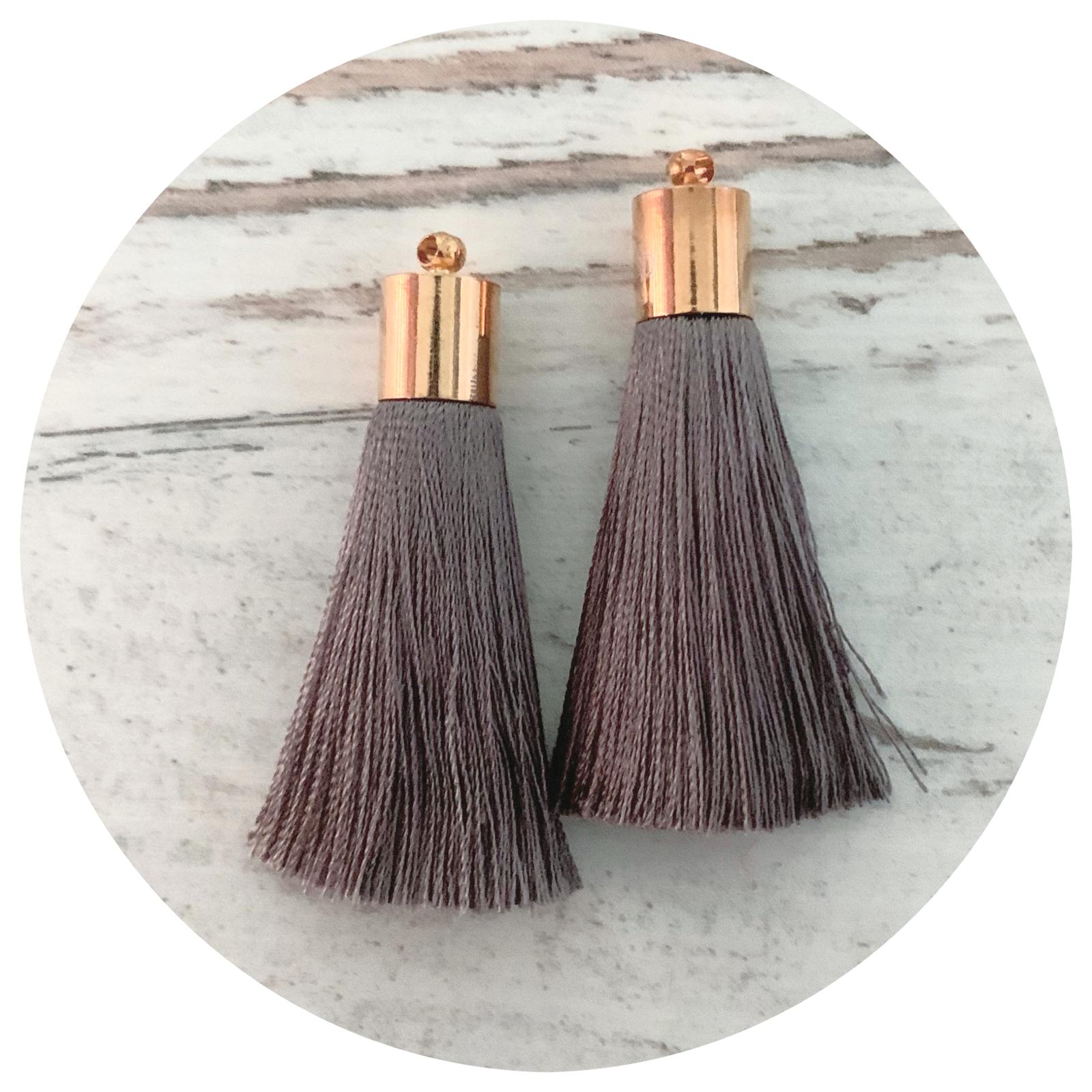 50mm Silk Tassels - Gold Cap - Dark Grey - 2pack - L9506