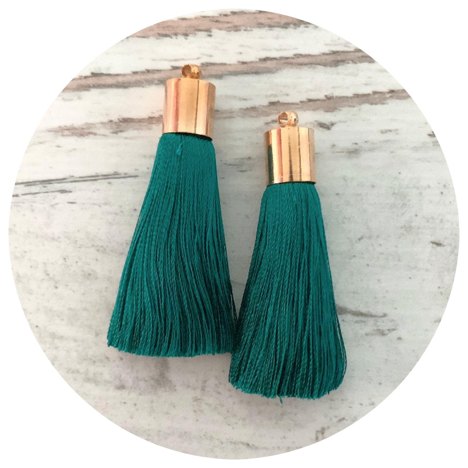 50mm Silk Tassels - Gold Cap - Emerald Green - 2pack - L9505