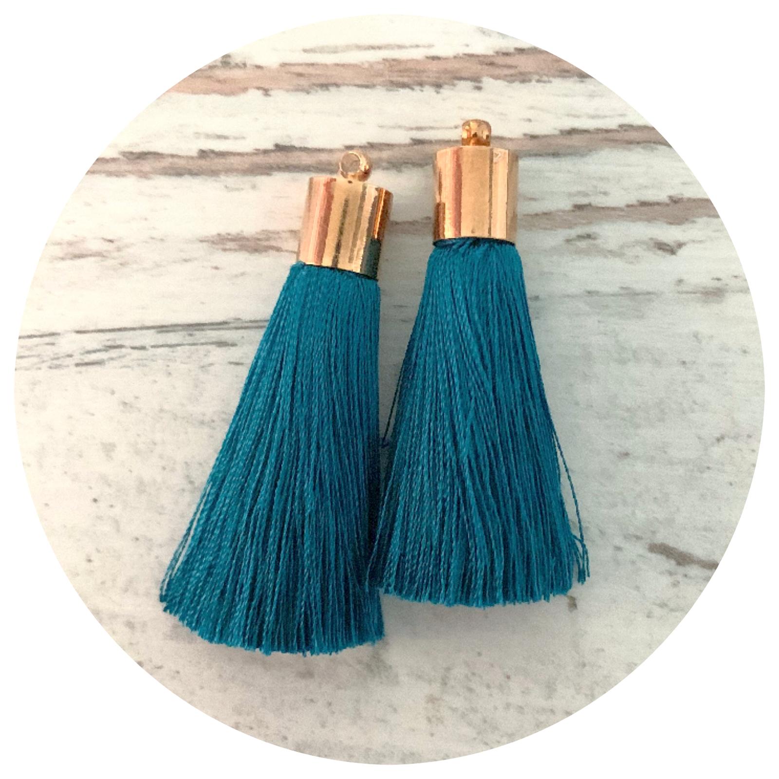 50mm Silk Tassels - Gold Cap - Teal - 2pack - L9516