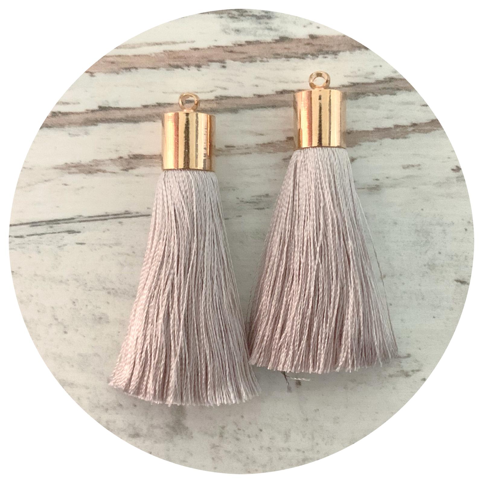 50mm Silk Tassels - Gold Cap - Light Grey - 2pack - L9503