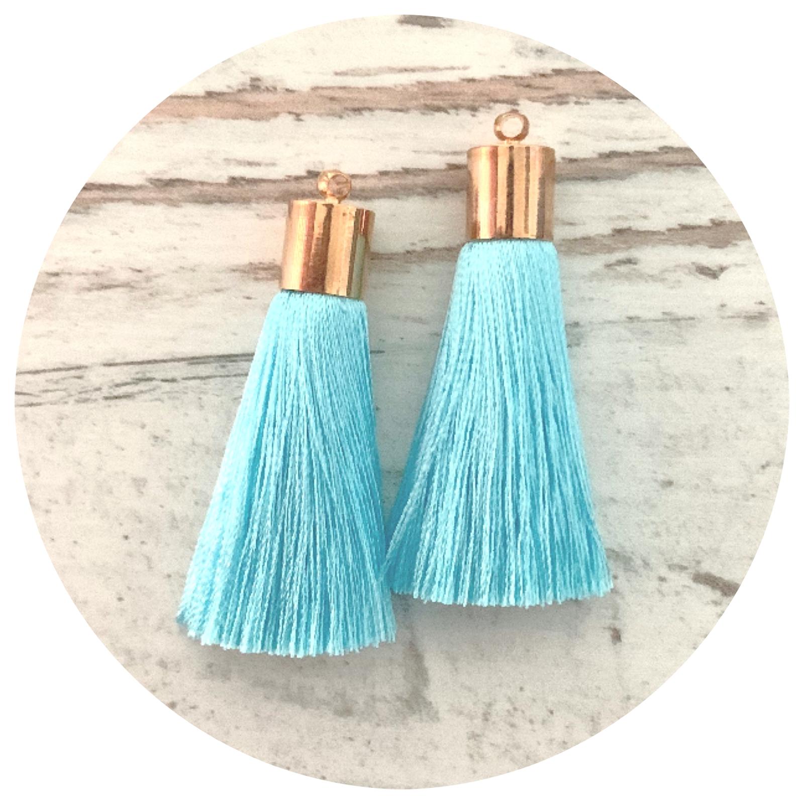 50mm Silk Tassels - Gold Cap - Sky Blue - 2pack - L9304