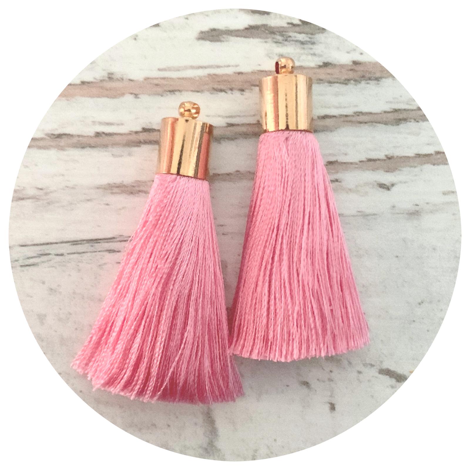 50mm Silk Tassels - Gold Cap - Bubblegum Pink - 2pack - L9308