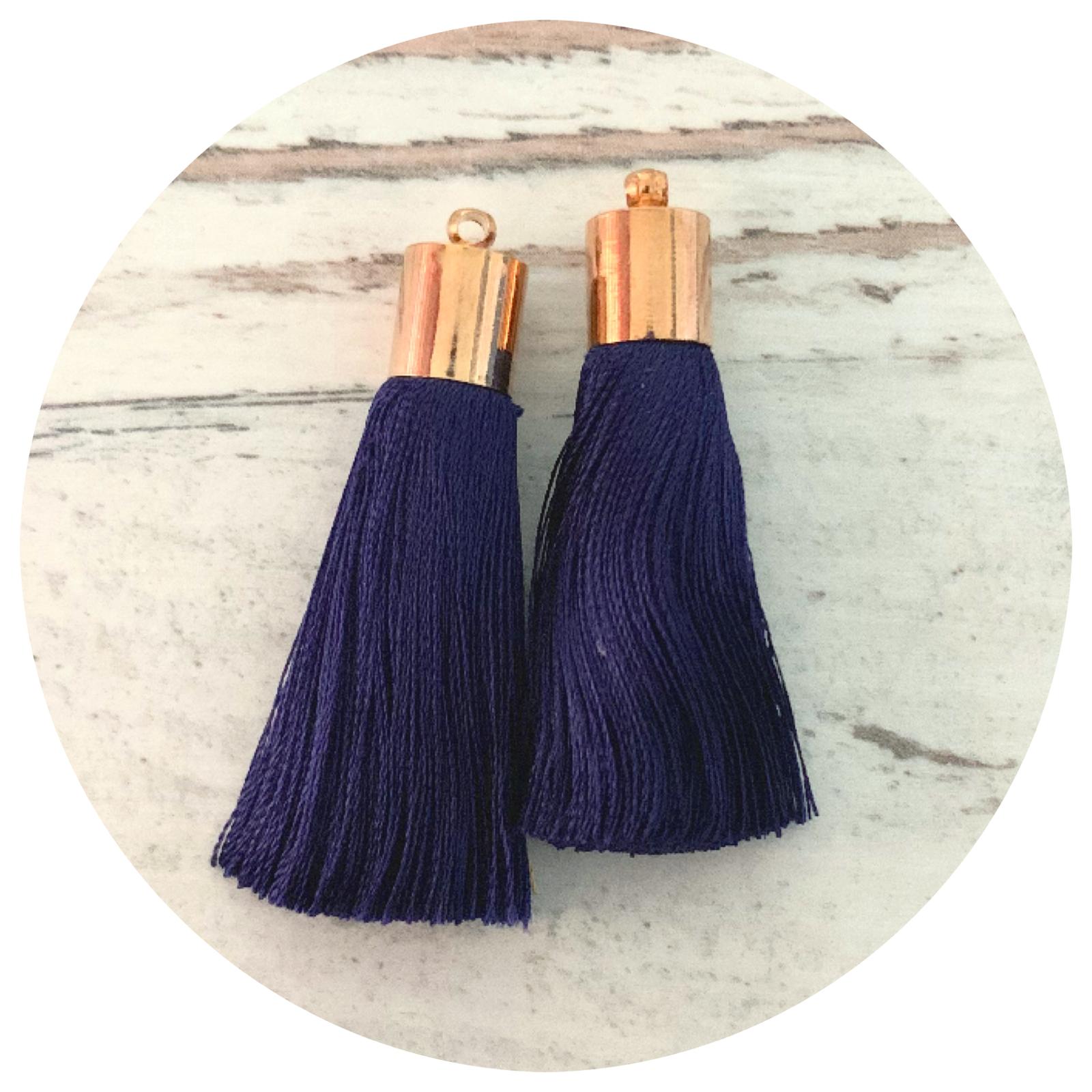 50mm Silk Tassels - Gold Cap - Navy Blue - 2pack - L9520