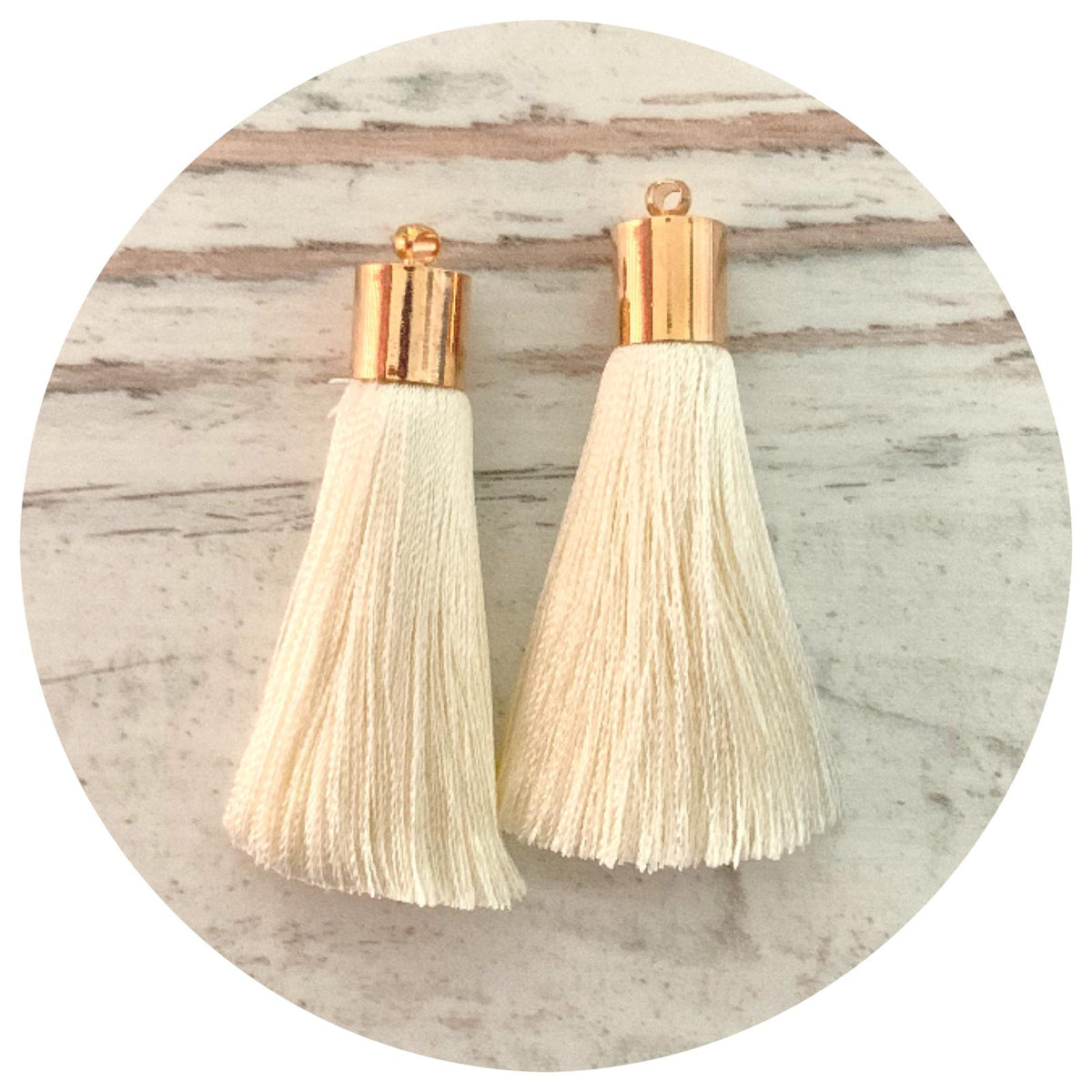 50mm Silk Tassels - Gold Cap - Ivory - 2pack - L9302