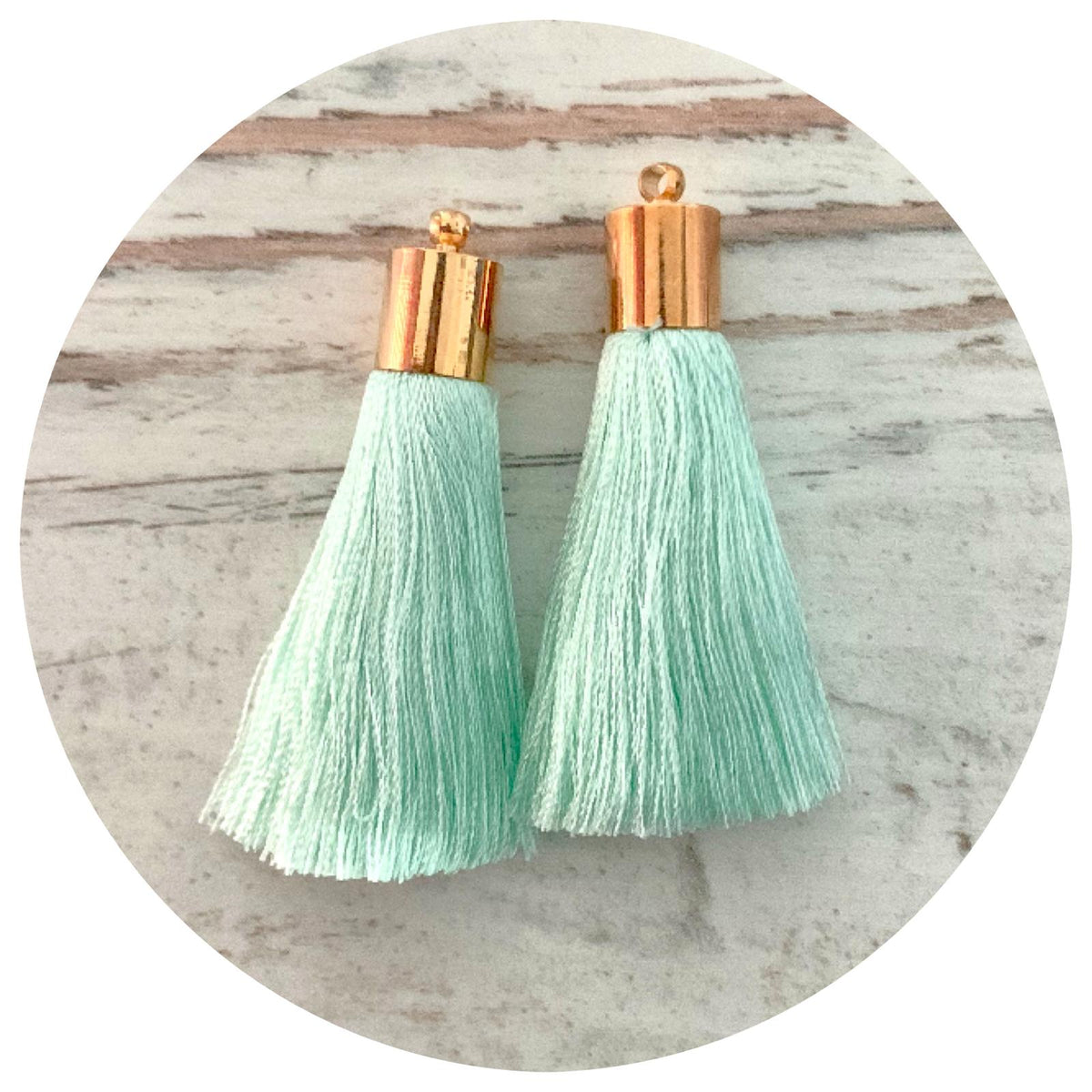 50mm Silk Tassels - Gold Cap - Mint Green - 2pack - L9303