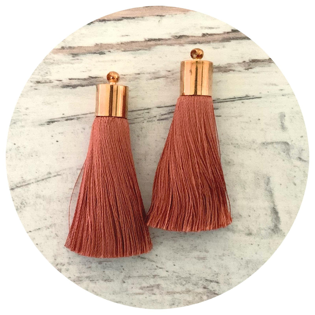 50mm Silk Tassels - Gold Cap - Tan - 2pack - L9509