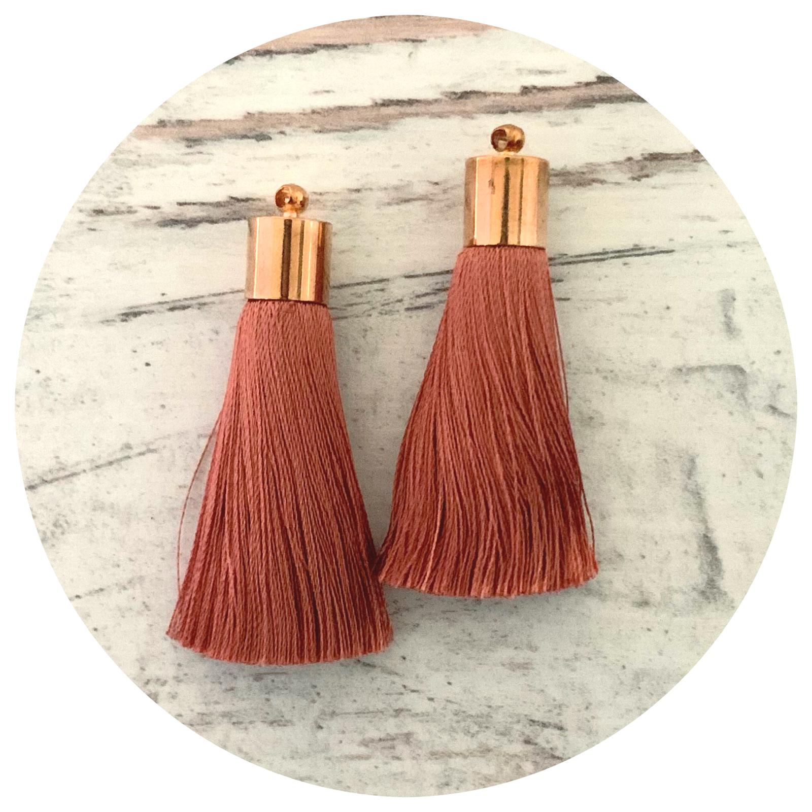 50mm Silk Tassels - Gold Cap - Tan - 2pack - L9509