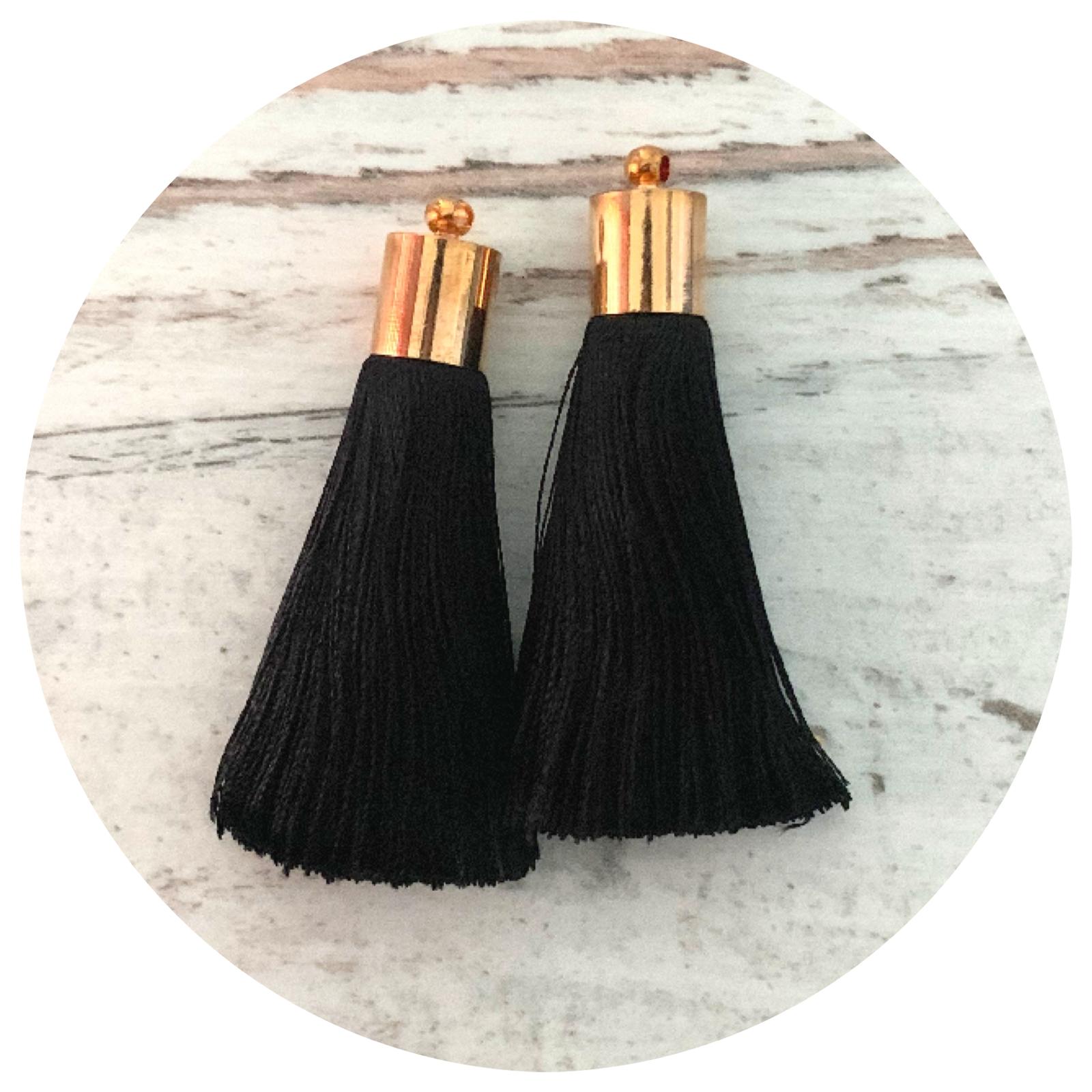 50mm Silk Tassels - Gold Cap - Jet Black - 2pack - L9318