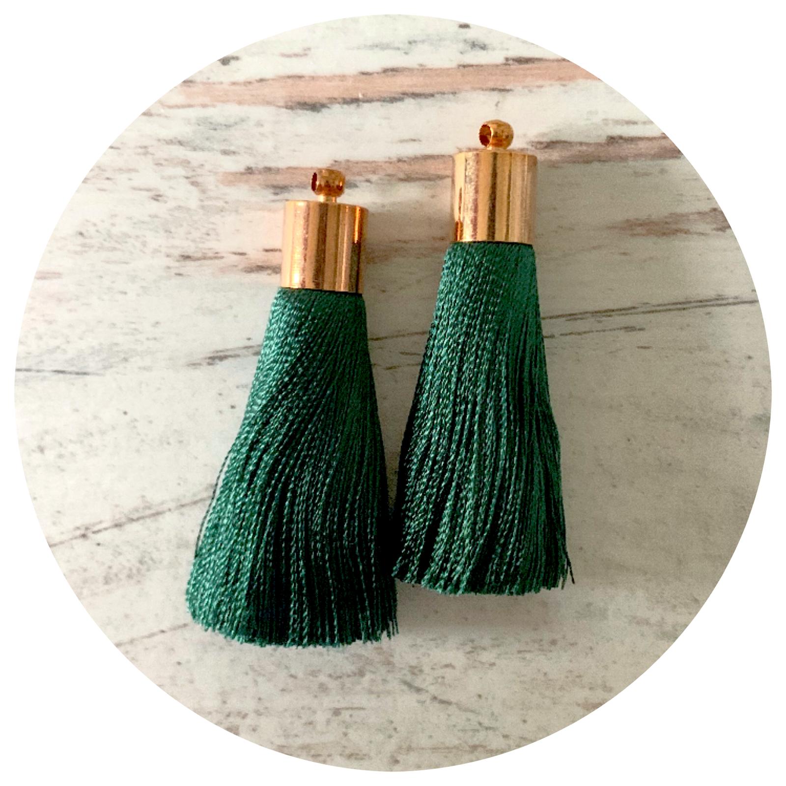50mm Silk Tassels - Gold Cap - Forest Green - 2pack - L9504