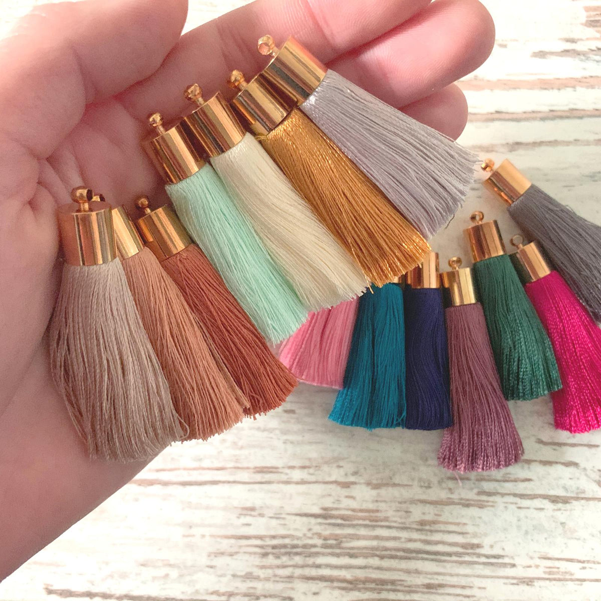 50mm Silk Tassels - Gold Cap - Tan - 2pack - L9509