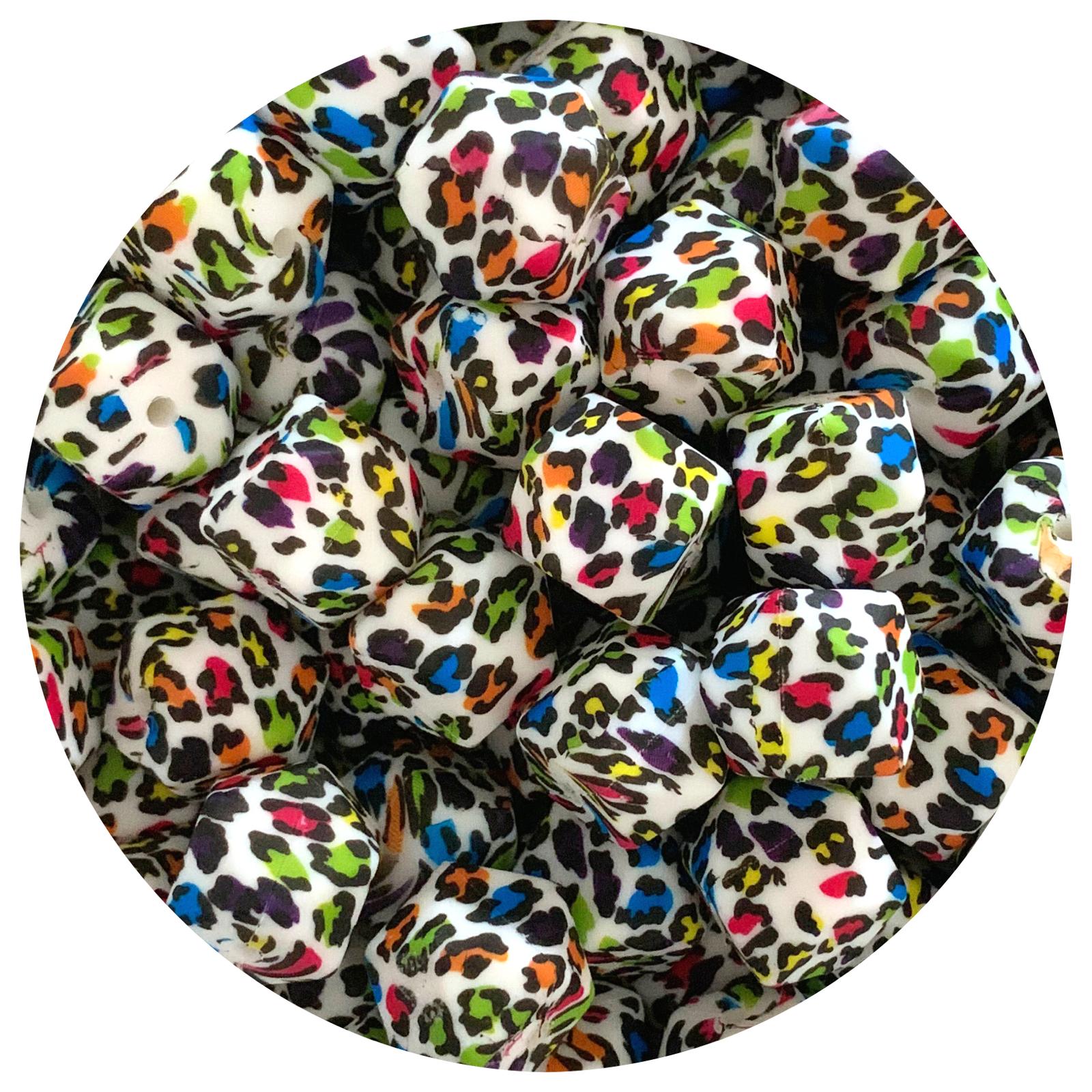 Rainbow Leopard - 17mm hexagon - 10 Beads