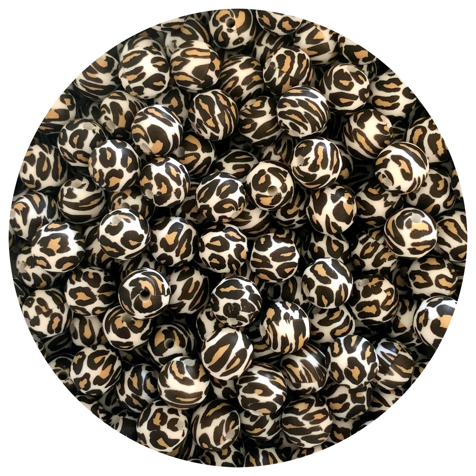 Snow Leopard - 12mm Round Silicone Beads - 10 beads