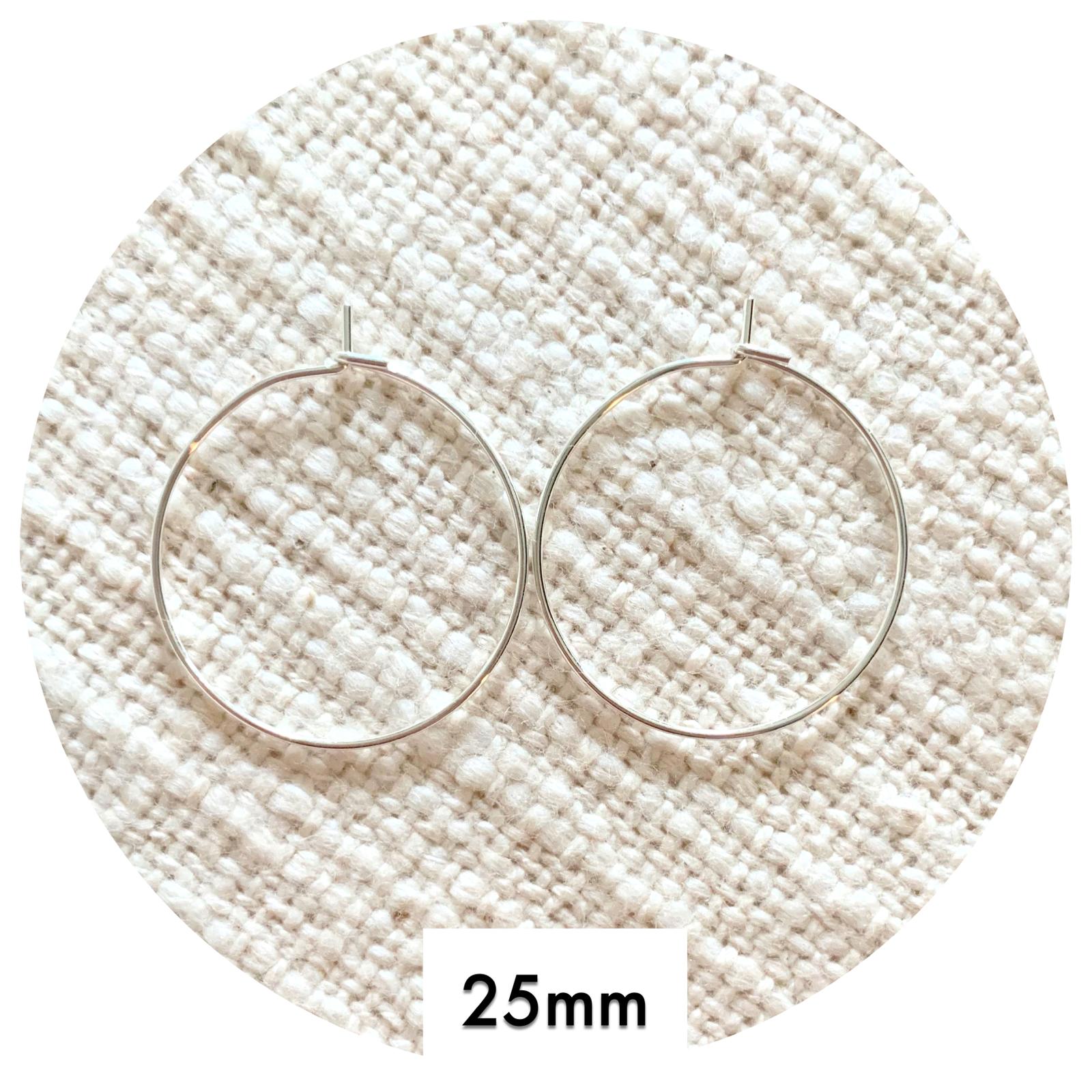 25mm Stainless Steel Earring Wire Hoops - Bright Silver - 2 pcs