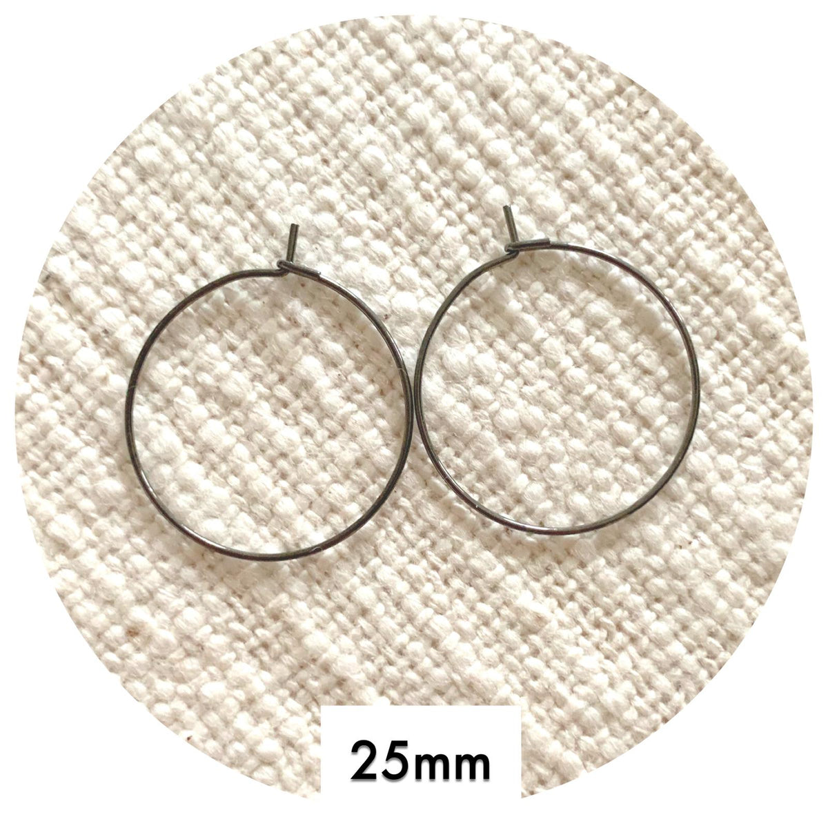 25mm Stainless Steel Earring Wire Hoops - Gunmetal - 2 pcs (GUNMSSHOOPS25)