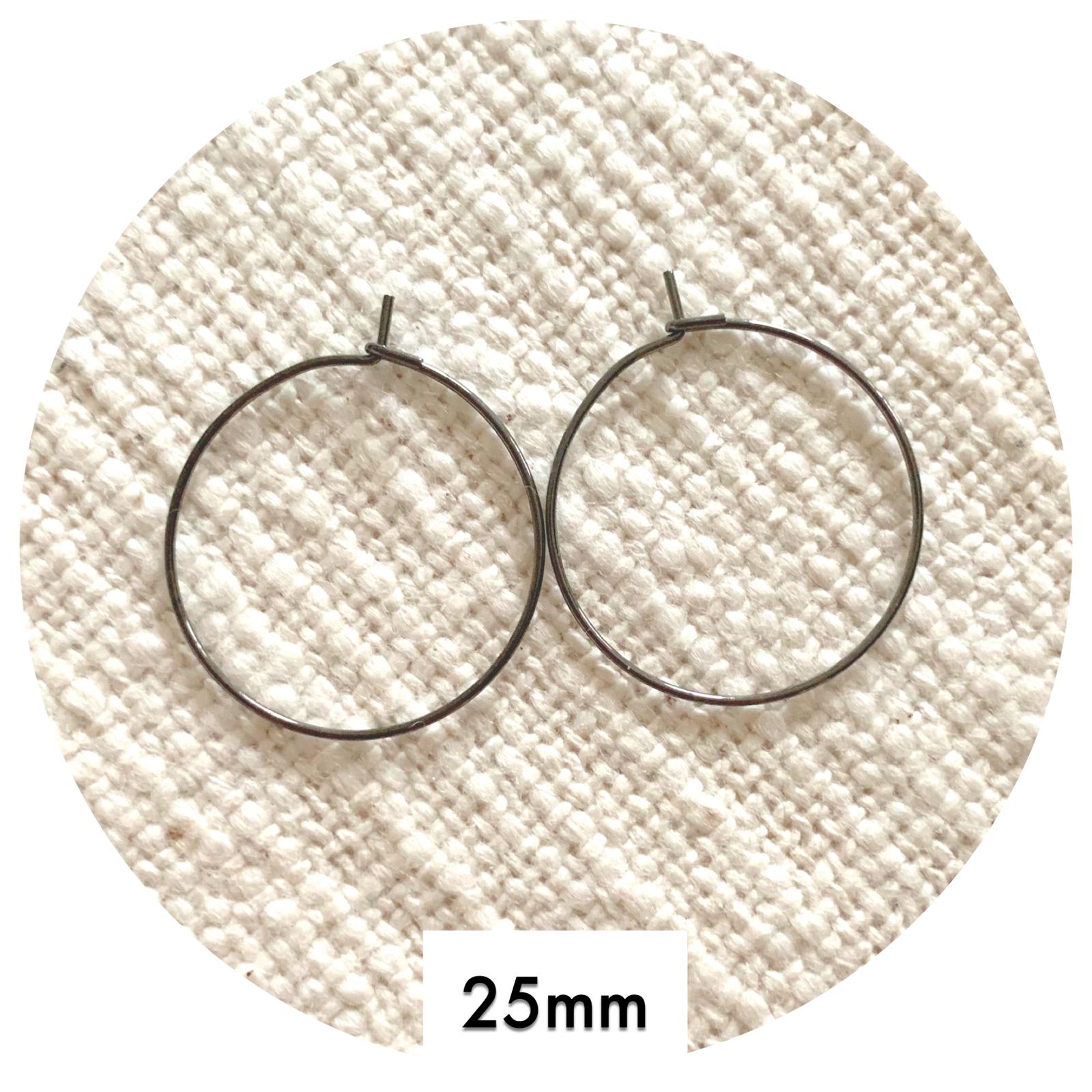 25mm Stainless Steel Earring Wire Hoops - Gunmetal - 2 pcs (GUNMSSHOOPS25)