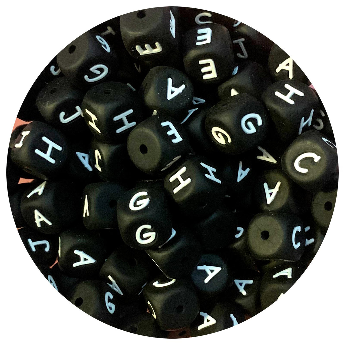 12mm Black Silicone Letter Beads MIXED PACK - 50 beads