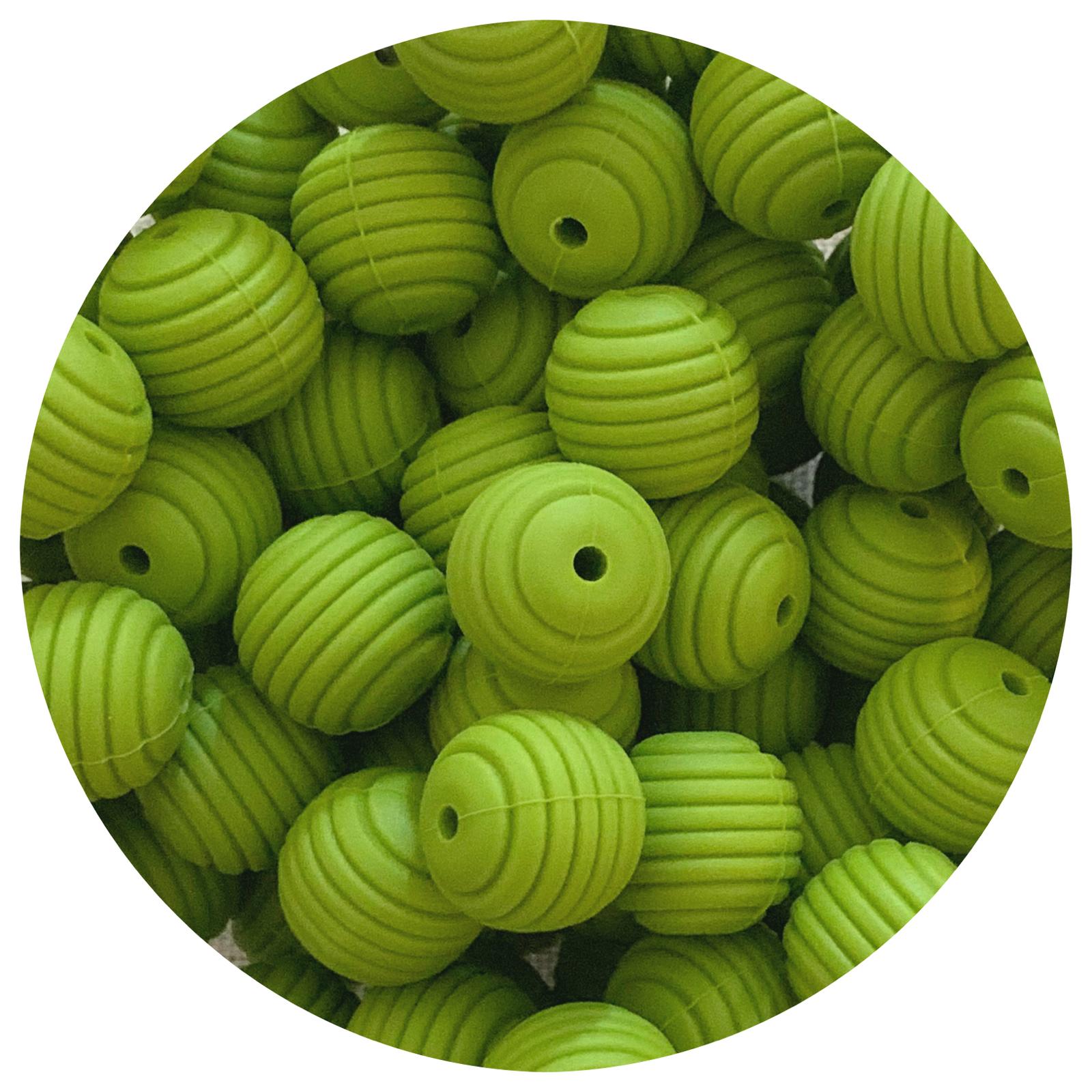 Olive Green - 15mm round Beehive - 5 Beads
