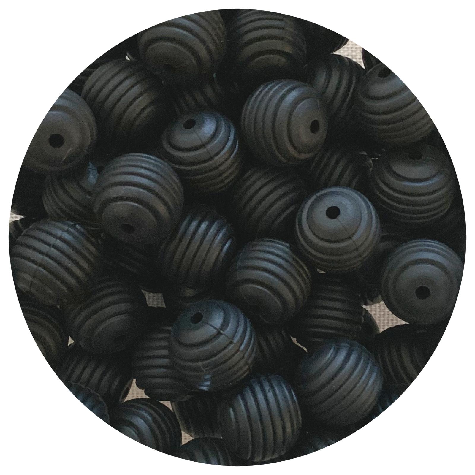 Jet Black - 15mm round Beehive - 5 Beads