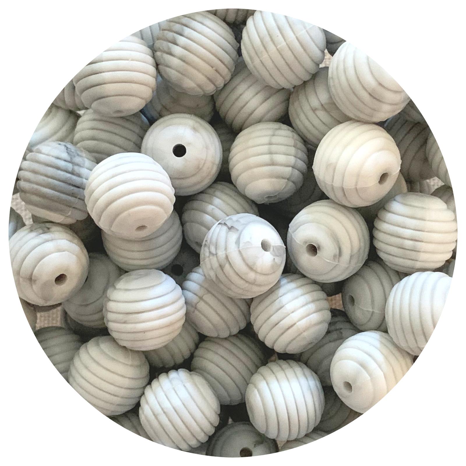 Darker Grey Marble - 15mm round Beehive - 5 Beads