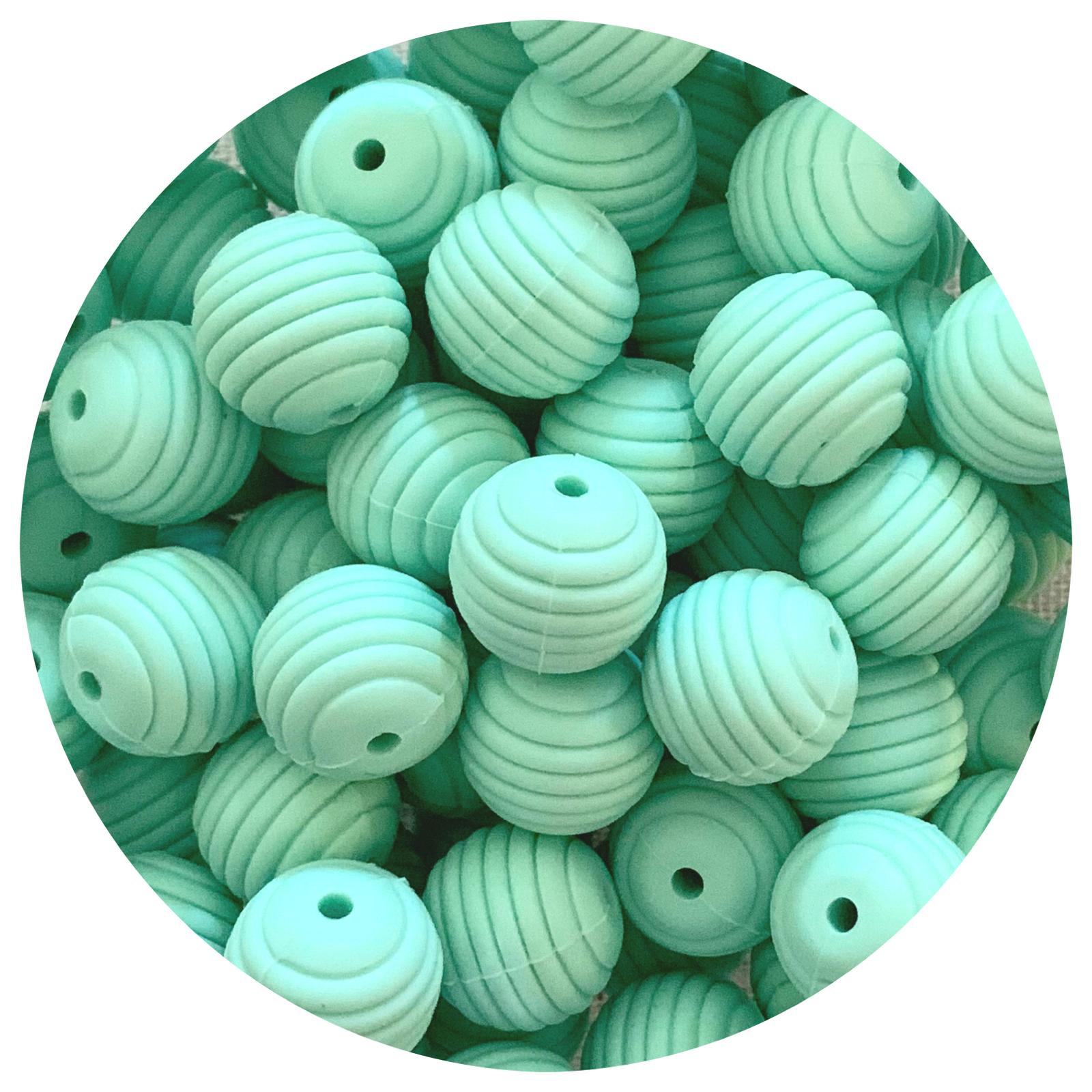 Mint Green - 15mm round Beehive - 5 Beads