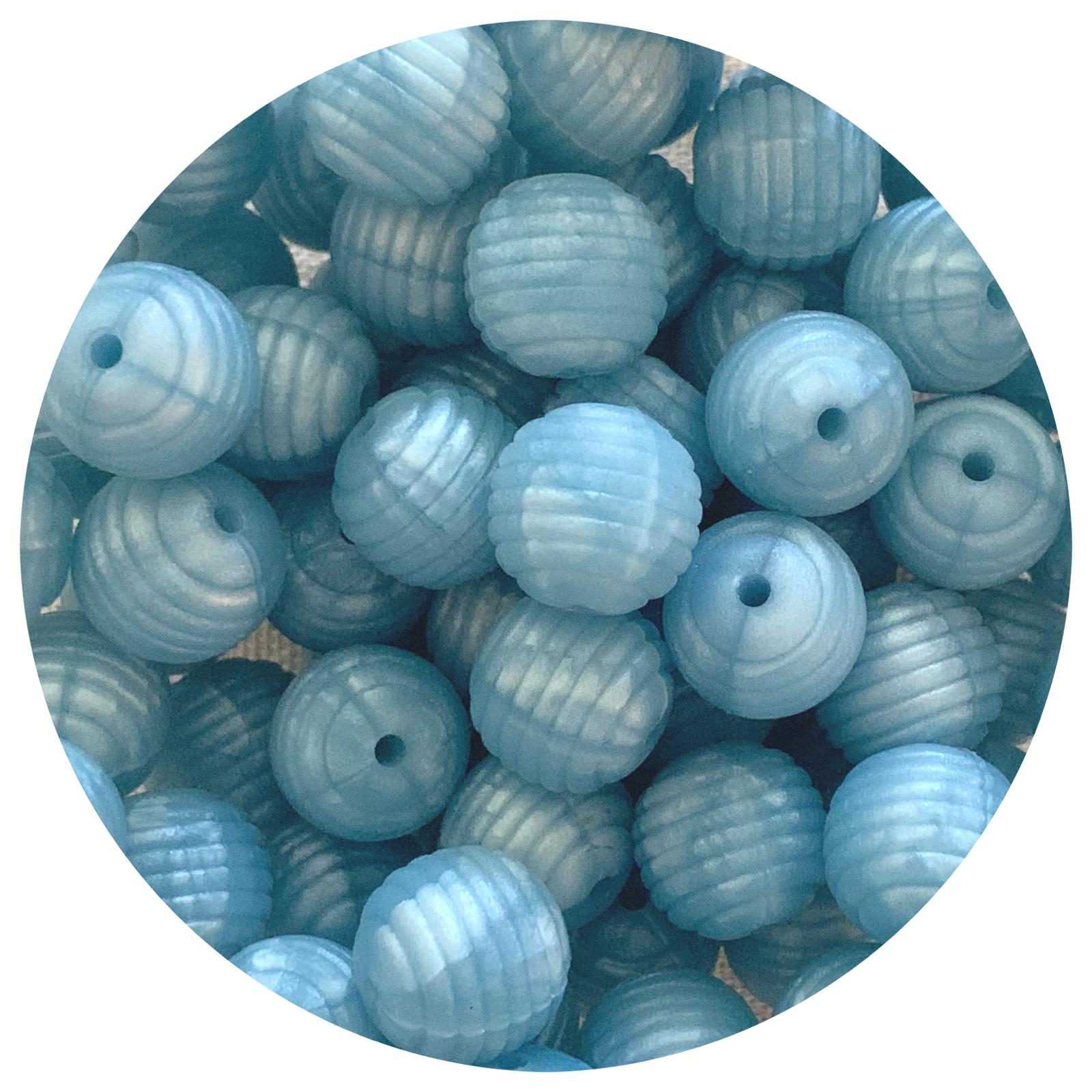 Pearl Blue - 15mm round Beehive - 5 Beads