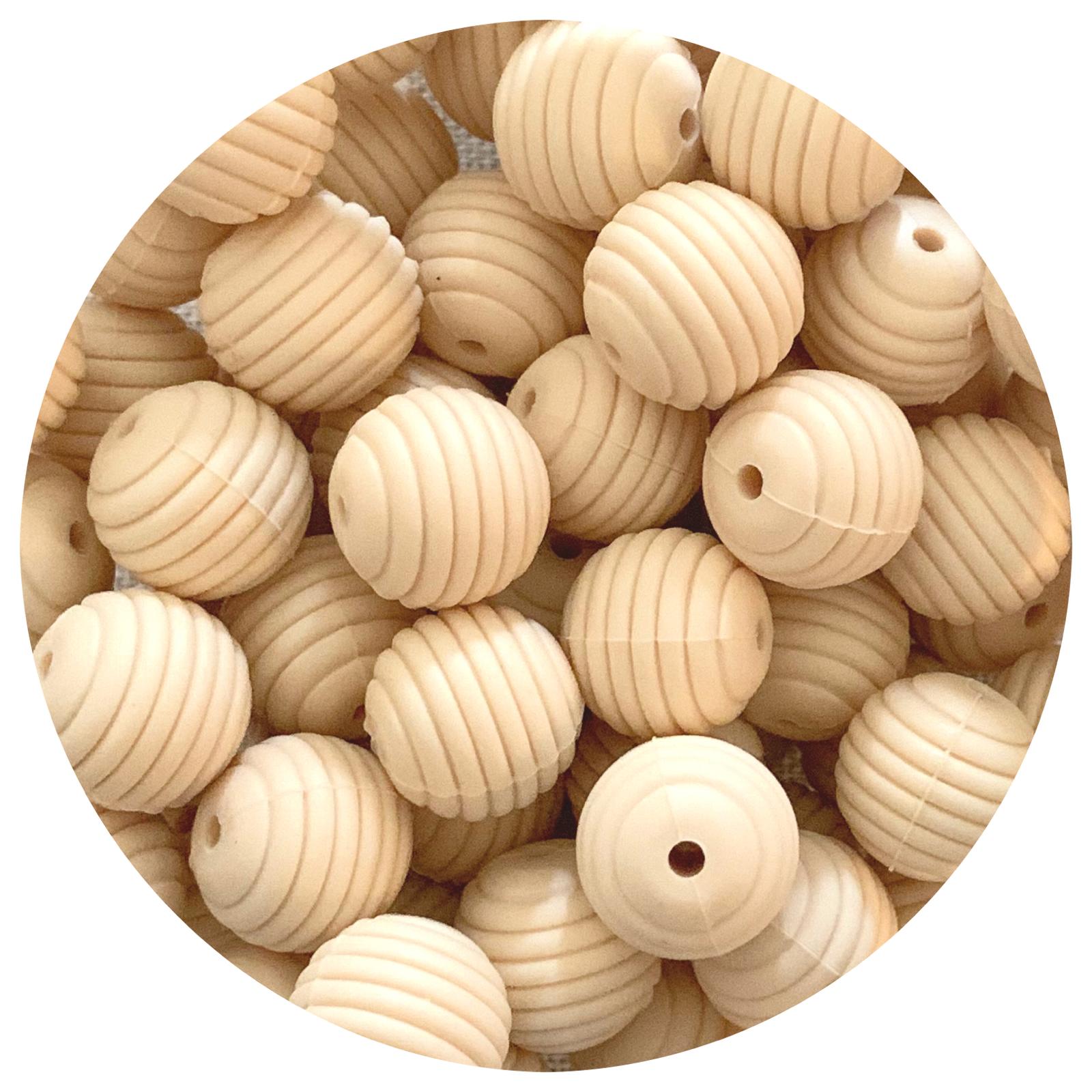 Cream Beige - 15mm round Beehive - 5 Beads